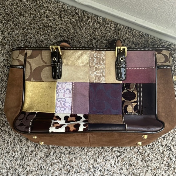 Coach Handbags - Vintage Coach Patchwork Tote Bag Suede Bottom